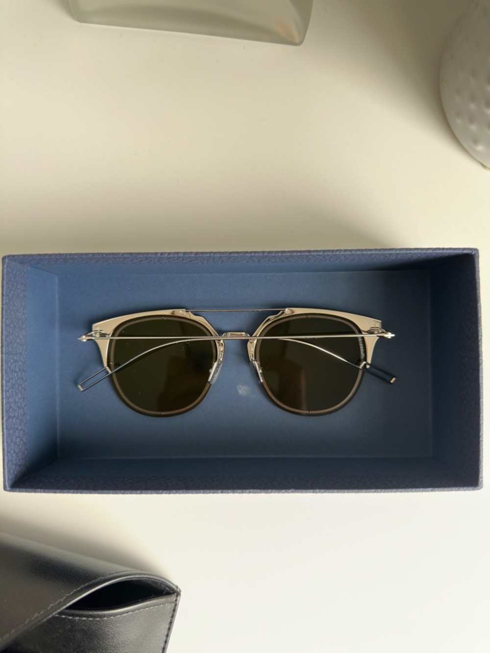 Dior Navy Blue Textured Eyewear Box with Silver Logo